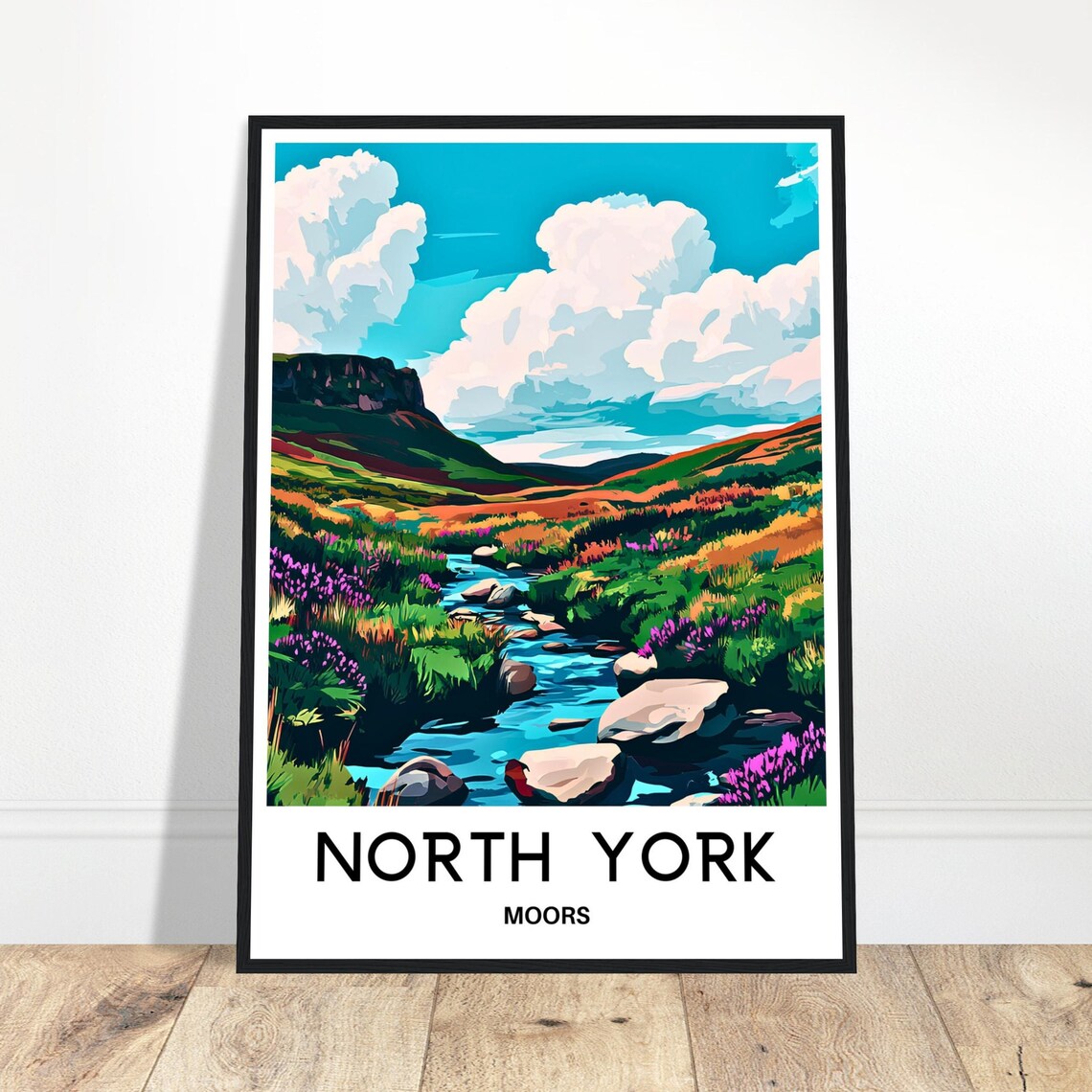 North York Moors England Heather Hills Stream Scenic Travel Poster