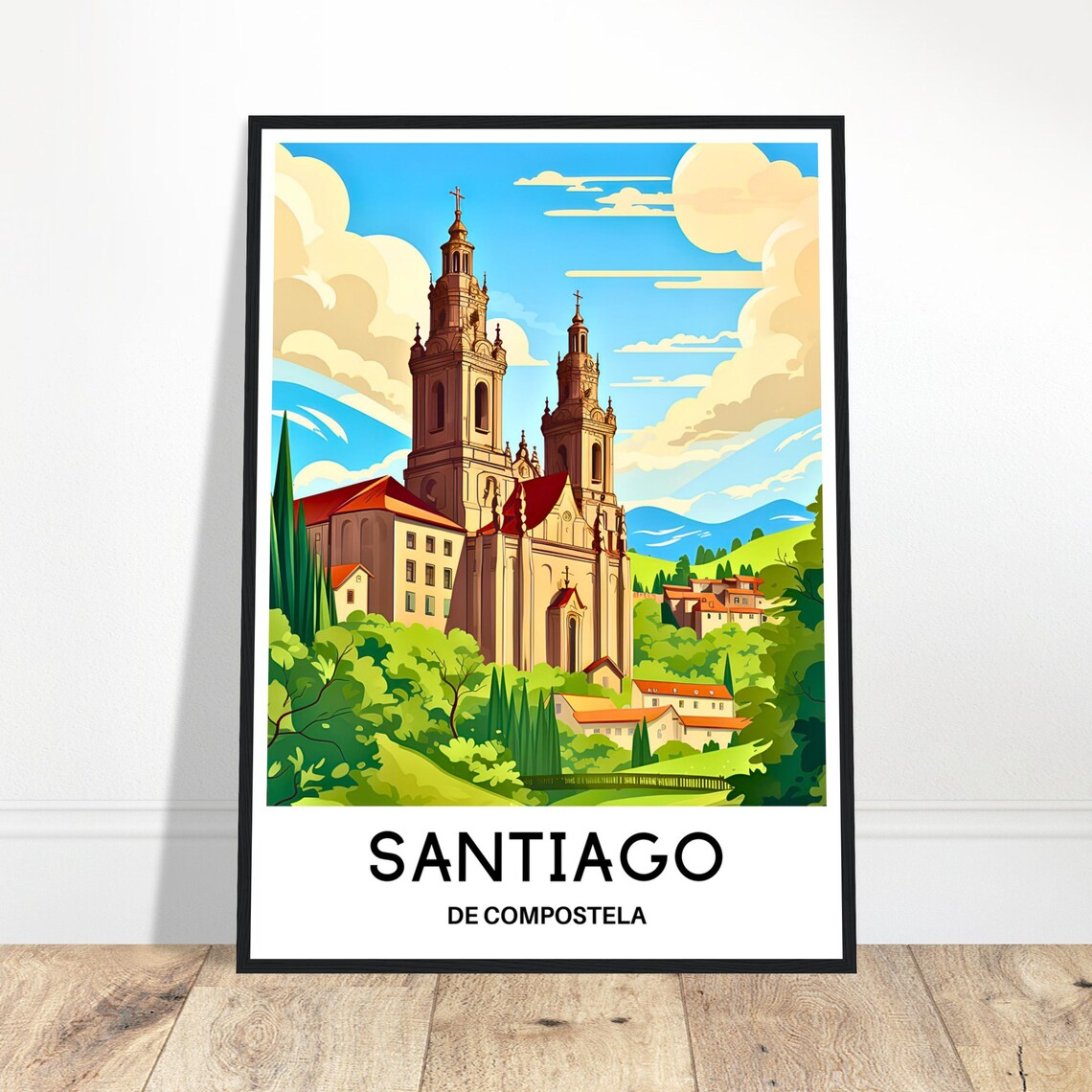 Santiago de Compostela Spain Historic Cathedral Travel Poster