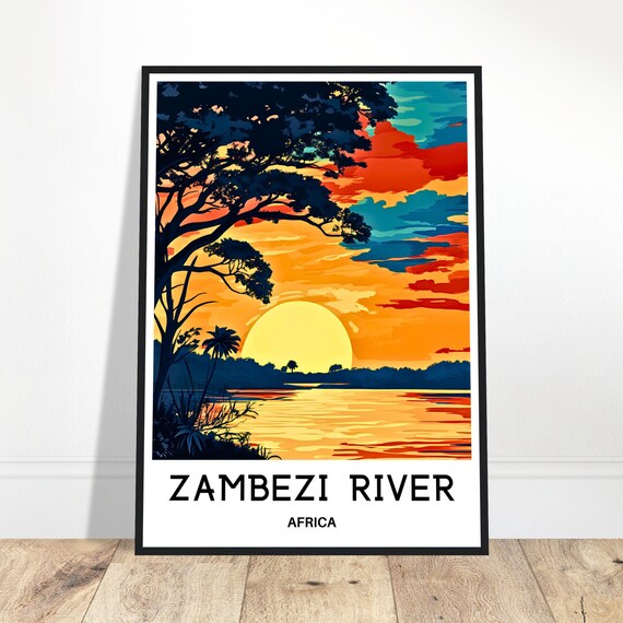 Zambezi River Travel Print Zambezi River Poster African Art Print Africa Lover Gift Wall Hanging Art Home Office Decor Zambezi Illustration