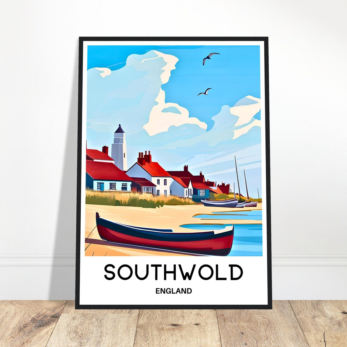 Southwold England Seaside Fishing Town Beach Illustration Poster
