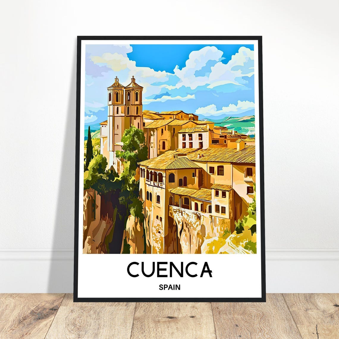 Cuenca Spain Cliffside Old Town Classic Vintage Travel Poster
