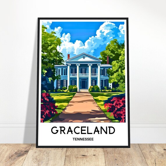 Graceland Tennessee Colonial Mansion Azaleas Landmark Travel Poster