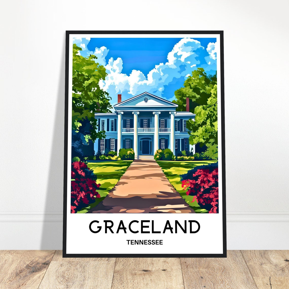 Graceland Tennessee Colonial Mansion Azaleas Landmark Travel Poster