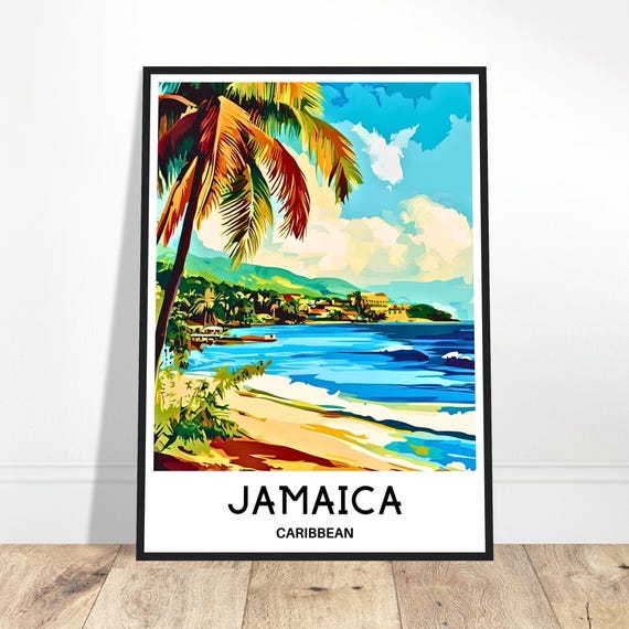 Jamaica Travel Print Poster Caribbean Art Lover Gift Wall Hanging Home Office Decor Island Illustration