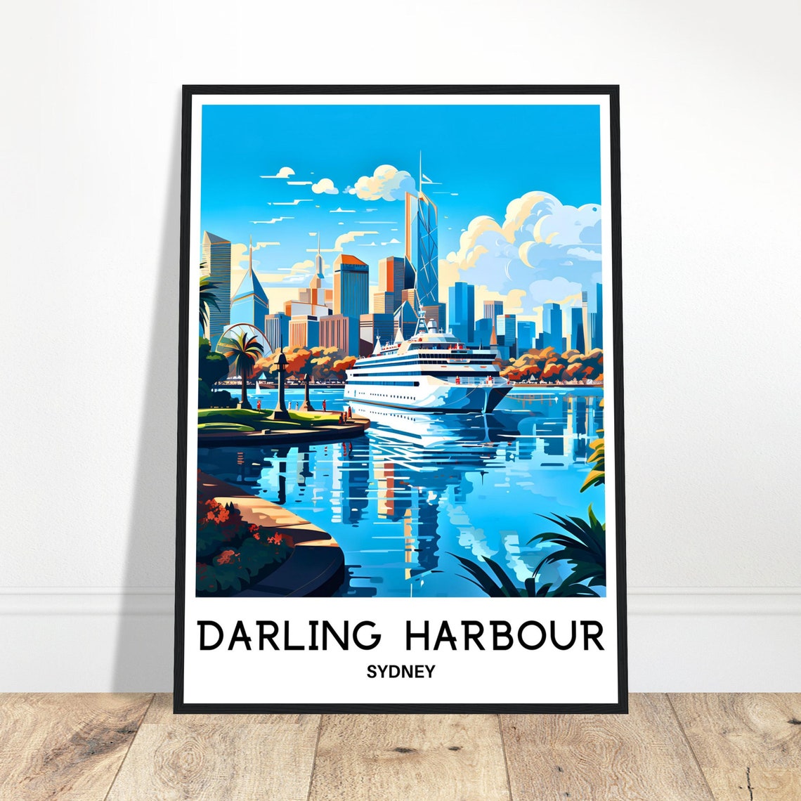 Darling Harbour Sydney Australia Waterfront Illustration Poster