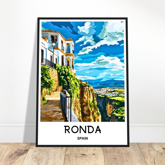 Ronda Travel Print Poster Spanish Art Spain Lover Gift Wall Hanging Home Office Decor City Illustration