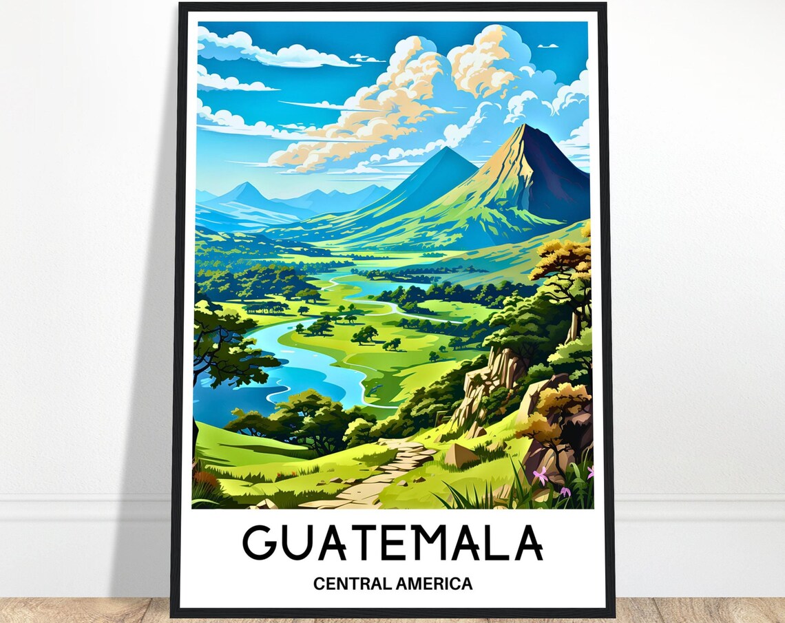 Guatemala Volcanoes Valley Central America Travel Art Poster