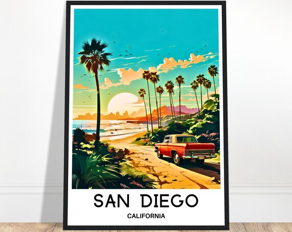 San Diego Travel Print Poster Art America Lover Gift Wall Hanging Home Office Desk Decor Illustration