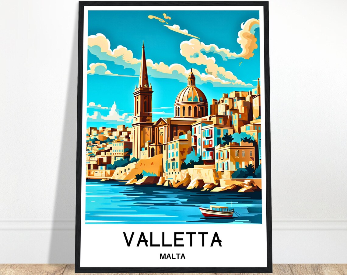 Valletta Malta Grand Harbor Church Spires Waterfront Travel Art Poster
