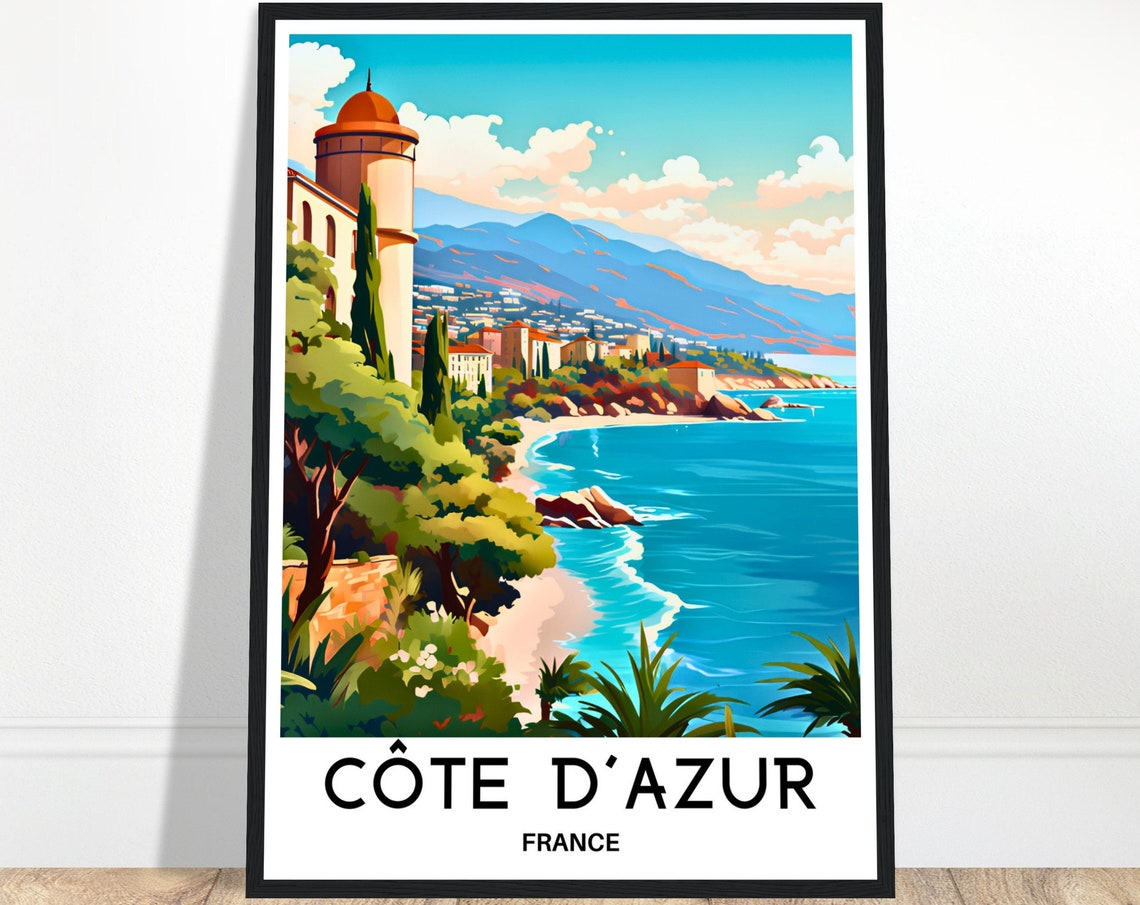 Cote Dazur Travel Print Cote Dazur Poster French Riviera Art Print France Lover Gift Wall Hanging Art Cote Dazur Illustration Home Decor