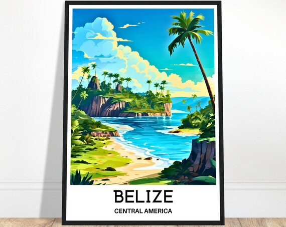 Belize Central America Tropical Beach Palm Tree Travel Poster