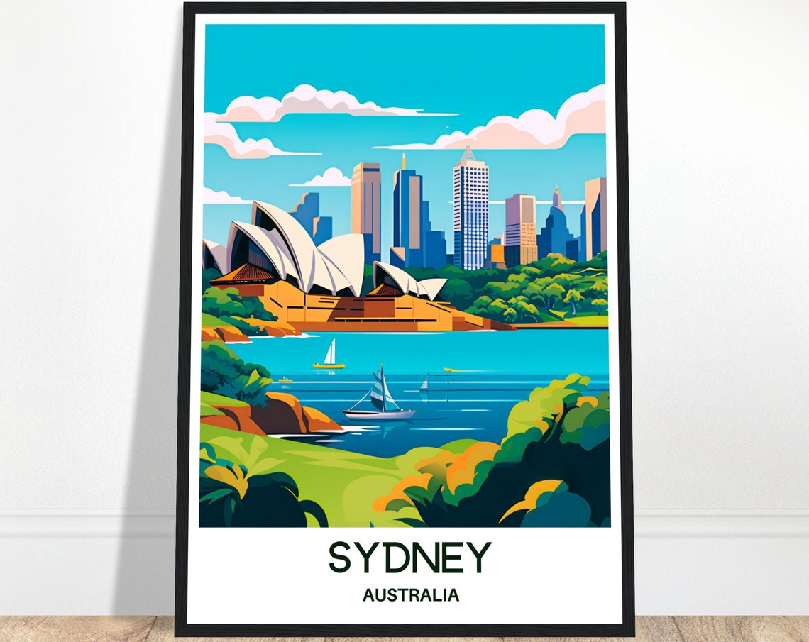 Sydney Australia Opera House Harbor Skyline Sails Travel Art Poster