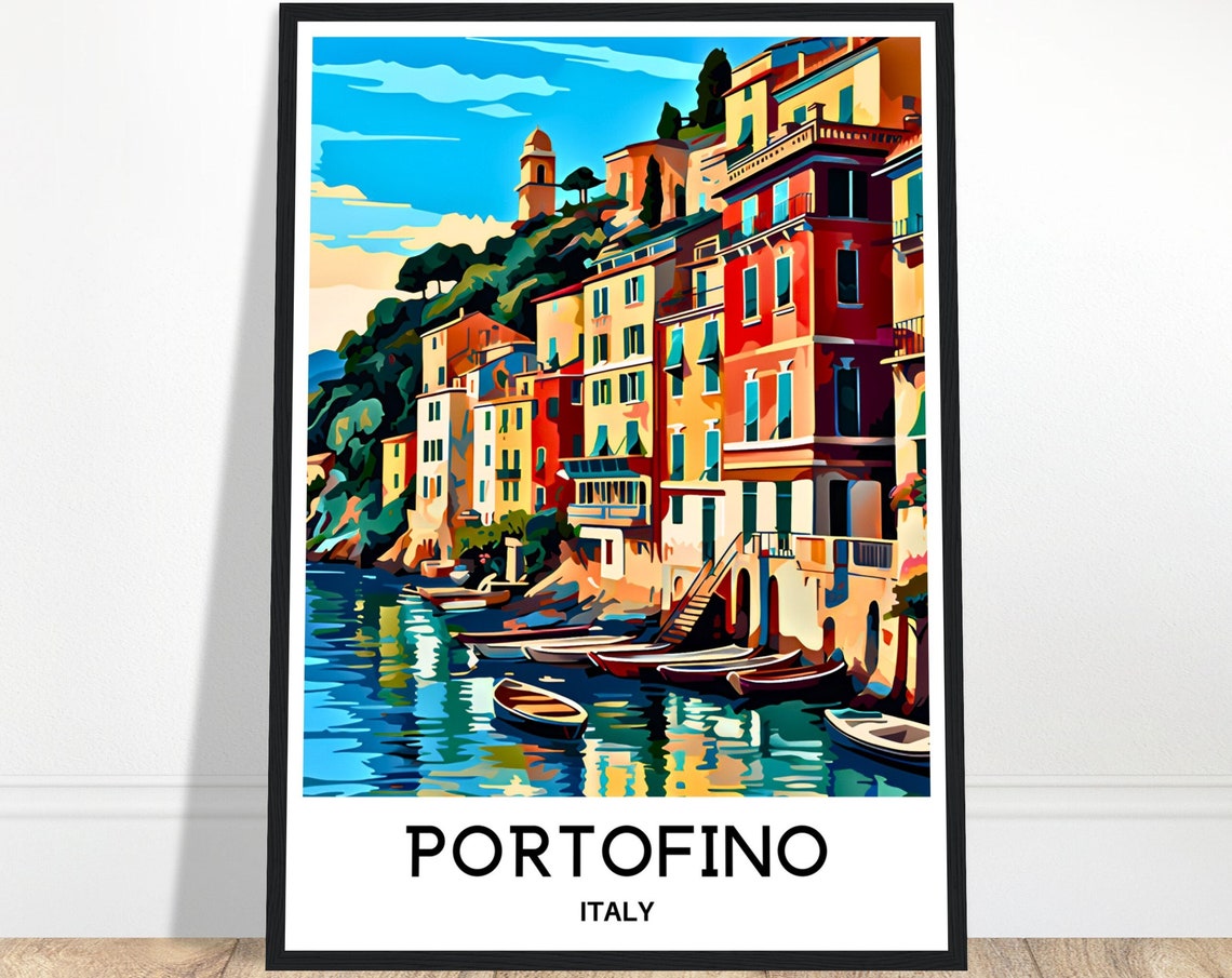 Portofino Travel Print Italy Poster Italian Art Print Portofino Lover Gift Italy Wall Hanging Art Home Office Decor Portofino Illustration