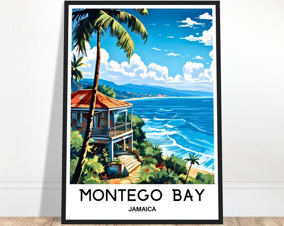 Montego Bay Jamaica Coastal Villa Palm Trees Ocean Travel Poster