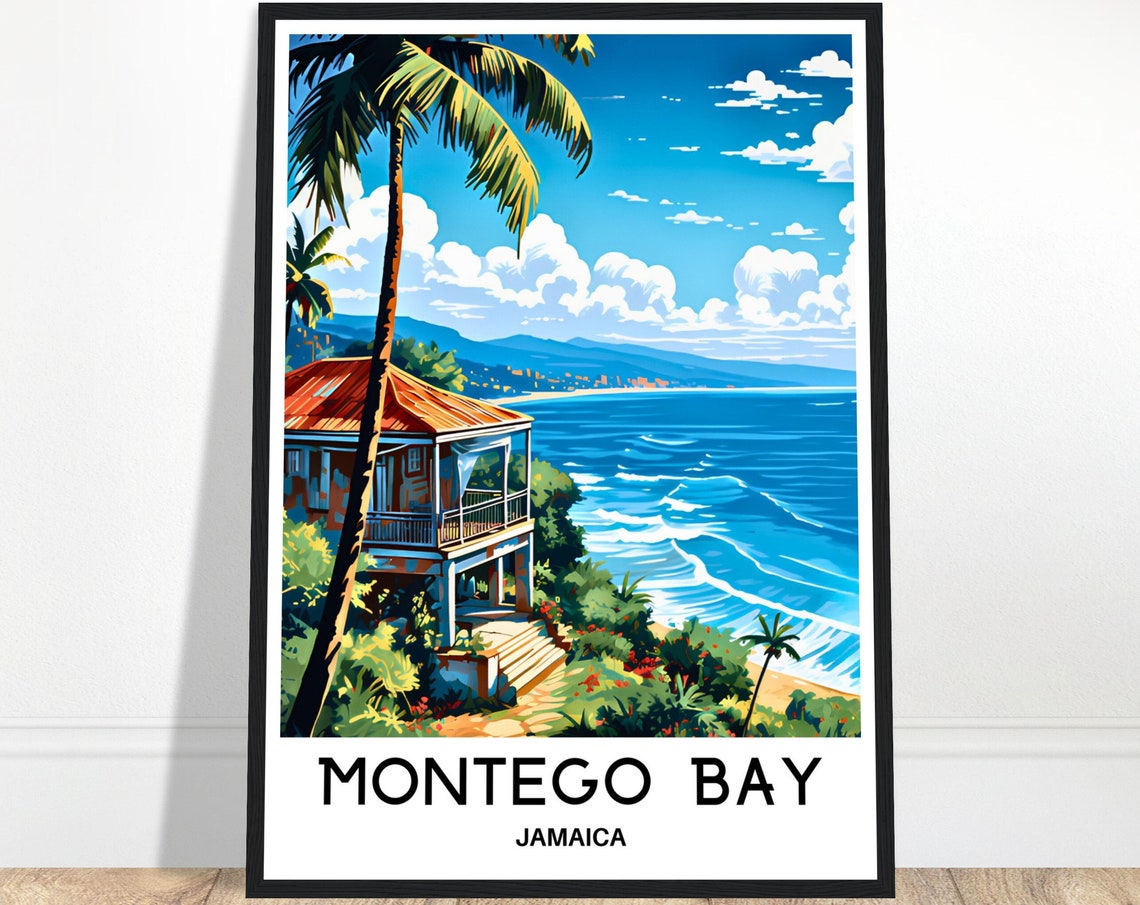 Montego Bay Jamaica Coastal Villa Palm Trees Ocean Travel Poster