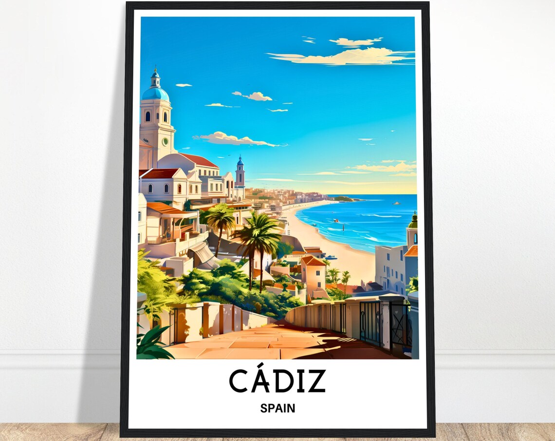 Cádiz Spain Whitewashed Seaside Old Town Coast View Travel Poster