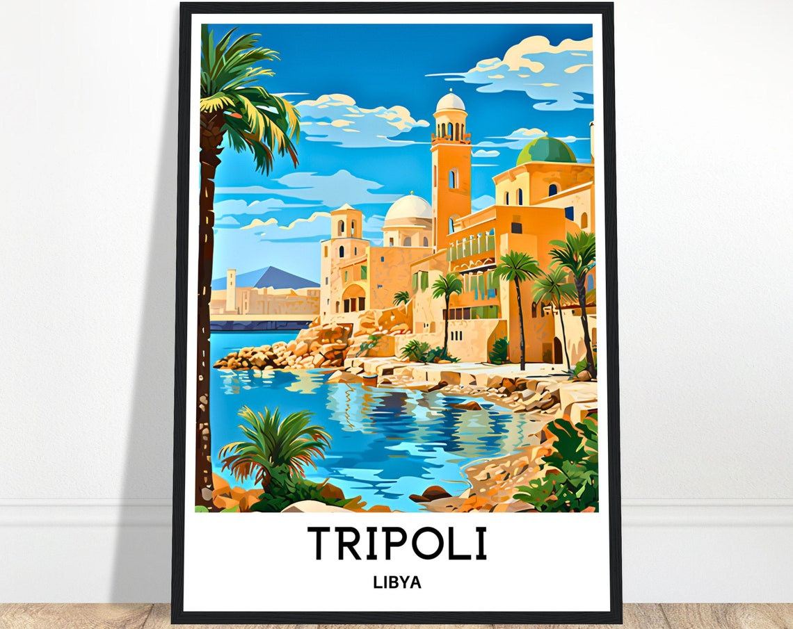 Tripoli Libya Waterfront Mosques And Palm Trees Travel Poster