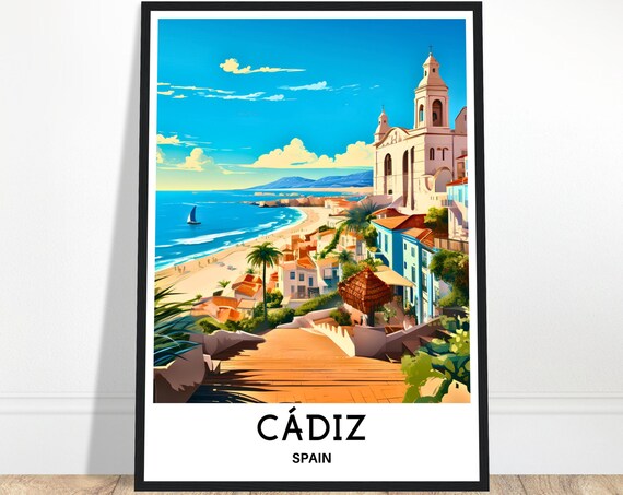 Cadiz Travel Print Poster Spanish Art Spain Lover Gift Wall Hanging Home Office Decor City Illustration