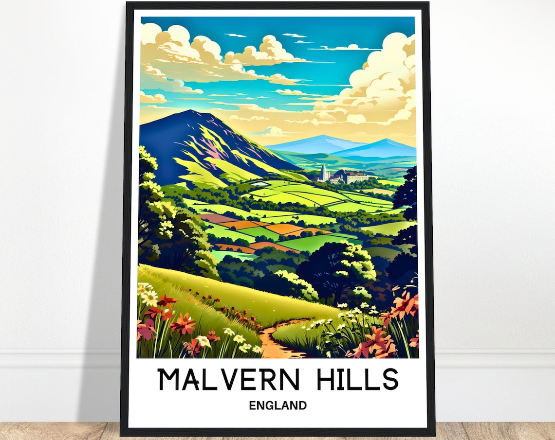 Vintage Malvern Hills England Rolling Countryside Travel Poster