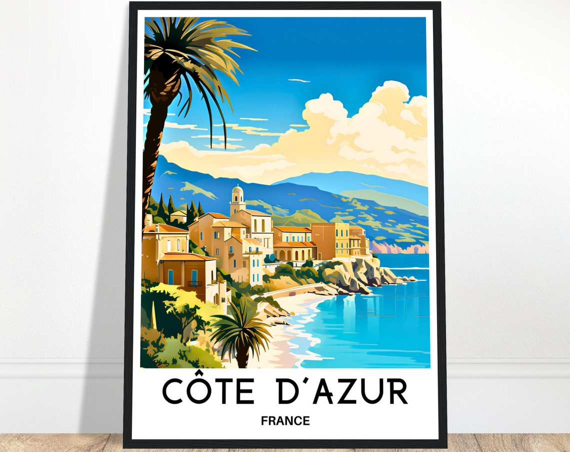 Cote Dazur Travel Print Cote Dazur Poster French Riviera Art Print France Lover Gift Wall Hanging Art Cote Dazur Illustration Home Decor