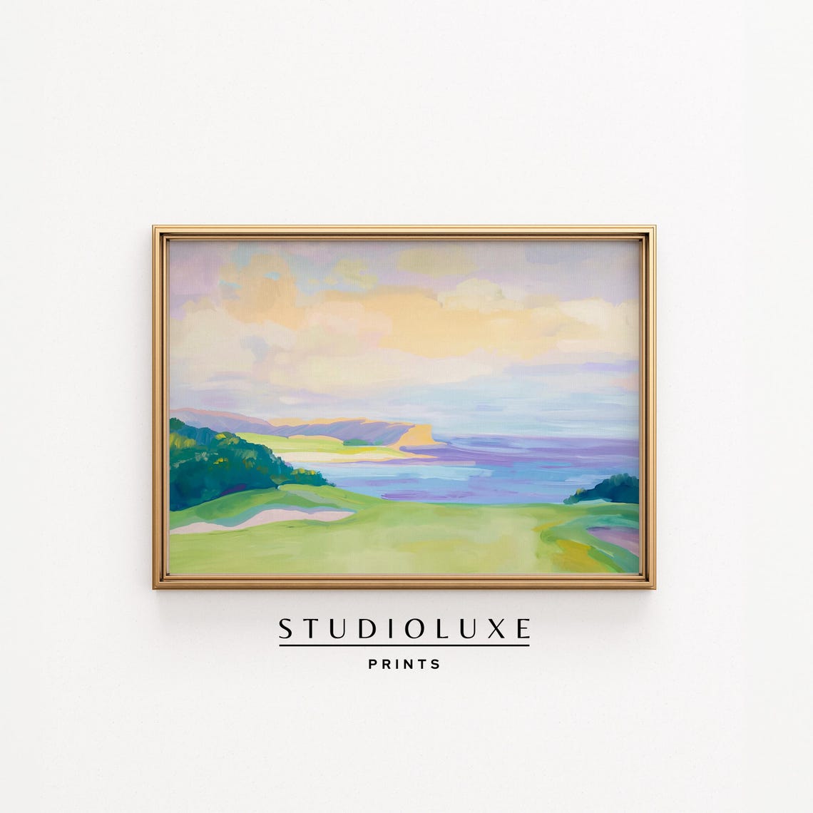 Pastel Coastal Cliffs Lavender Sea Sunset Landscape Art Poster