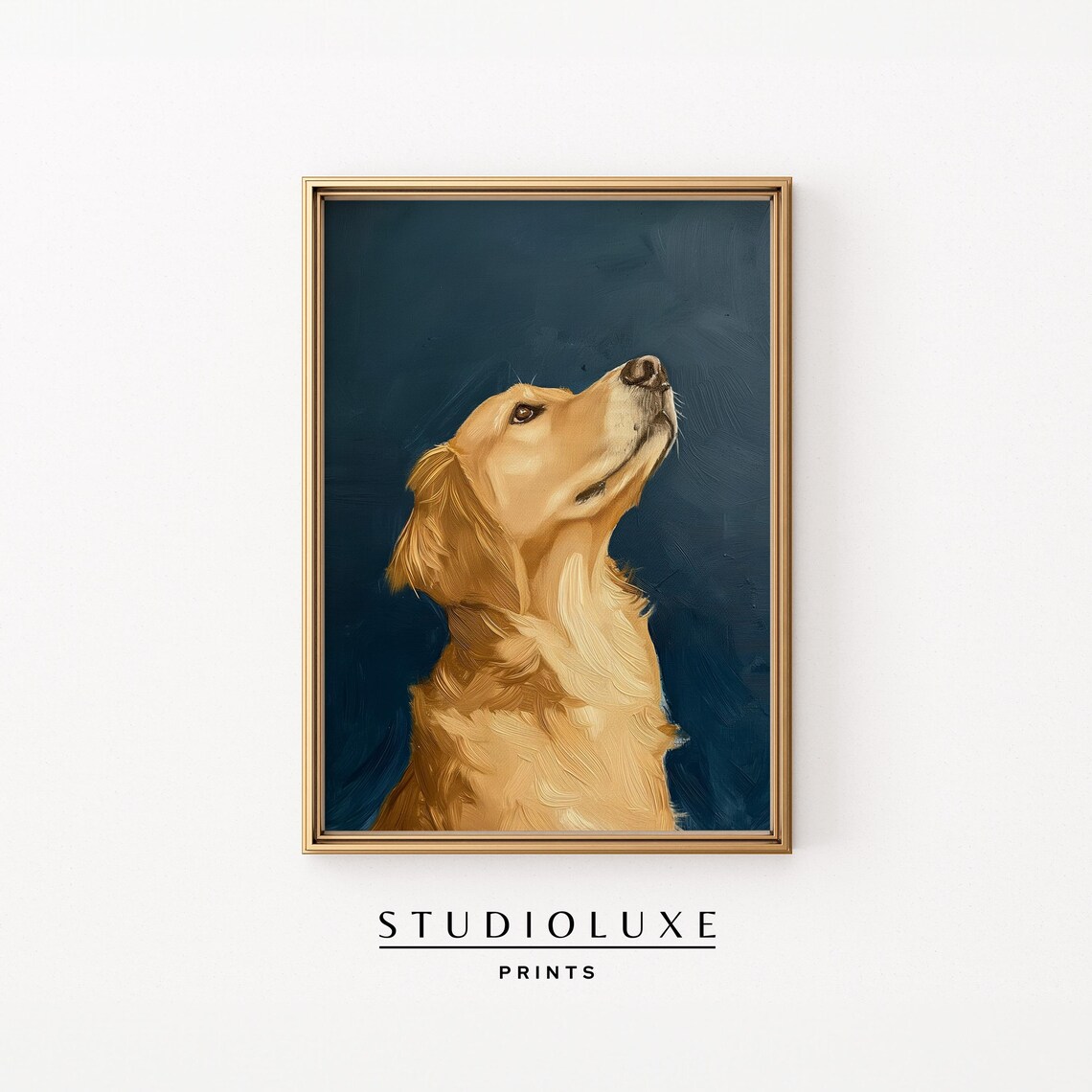 Golden Retriever Portrait Poster Loyal Dog Breed Navy Background Art