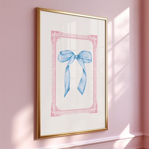 Coquette Blue Bow Art Feminine Wall Decor For Dorm Bedroom Gift Teen Girls Or Best Friends