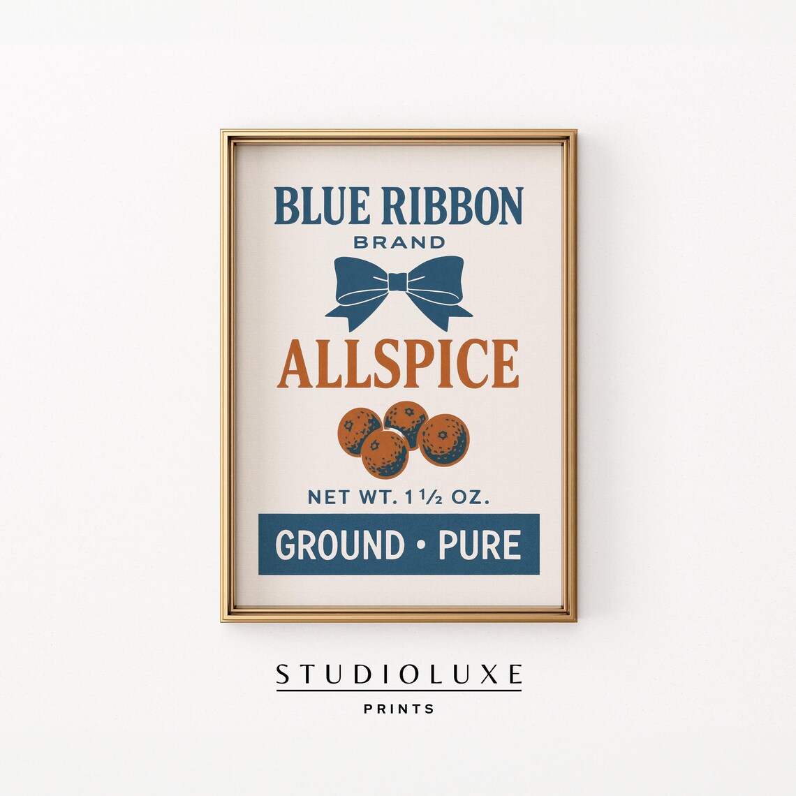 Vintage Blue Ribbon Brand Allspice Label Retro Kitchen Poster