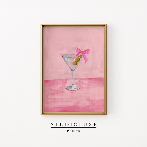 Pink Martini Glass With Olives and Bow Preppy Bar Cart Wall Poster