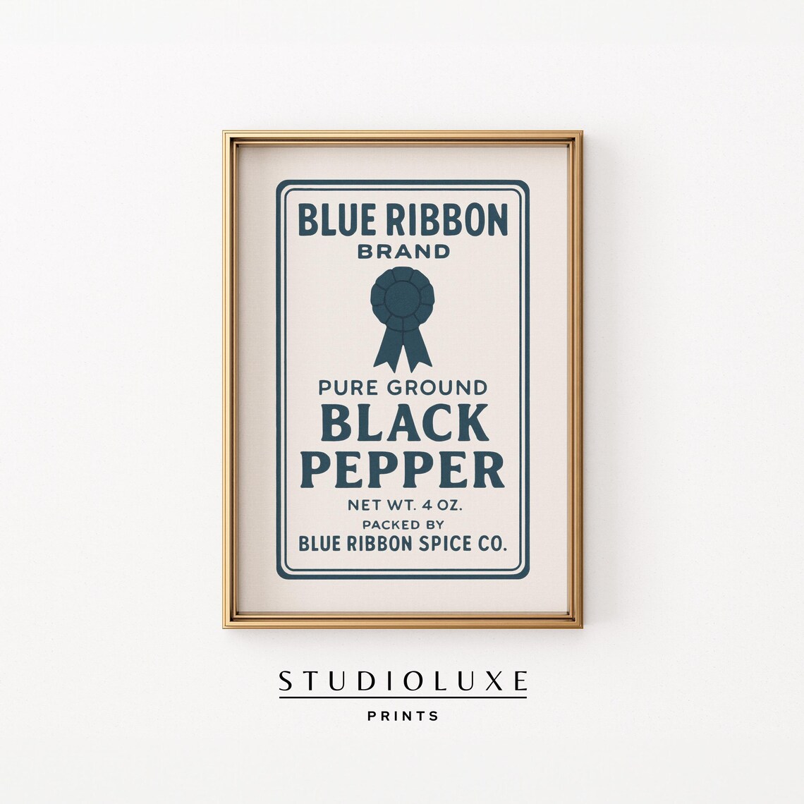 Vintage Blue Ribbon Brand Black Pepper Label Retro Kitchen Poster