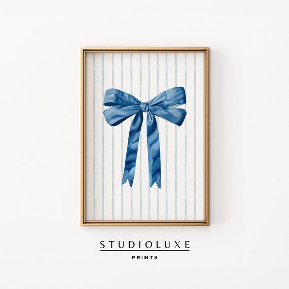 Blue Bow Coquette Room Decor Preppy Trendy Apartment Coastal Granddaughter Cute Nursery Wall Art