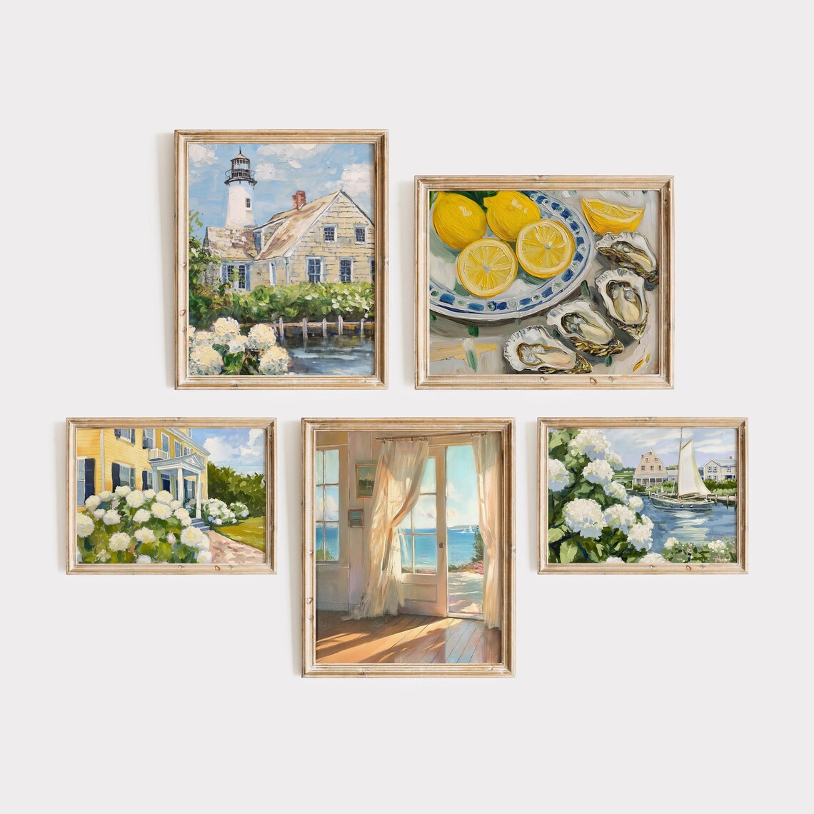 Coastal Oysters and Hydrangea Apartment Art Prints