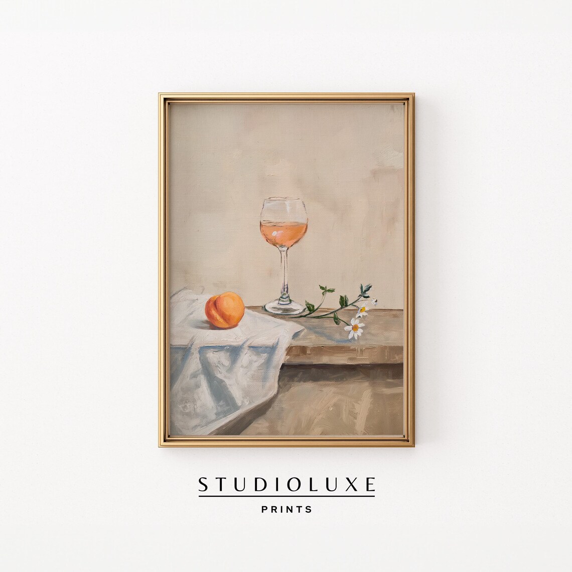 Rose Wine Glass Peach and Daisies Still Life Painting Poster