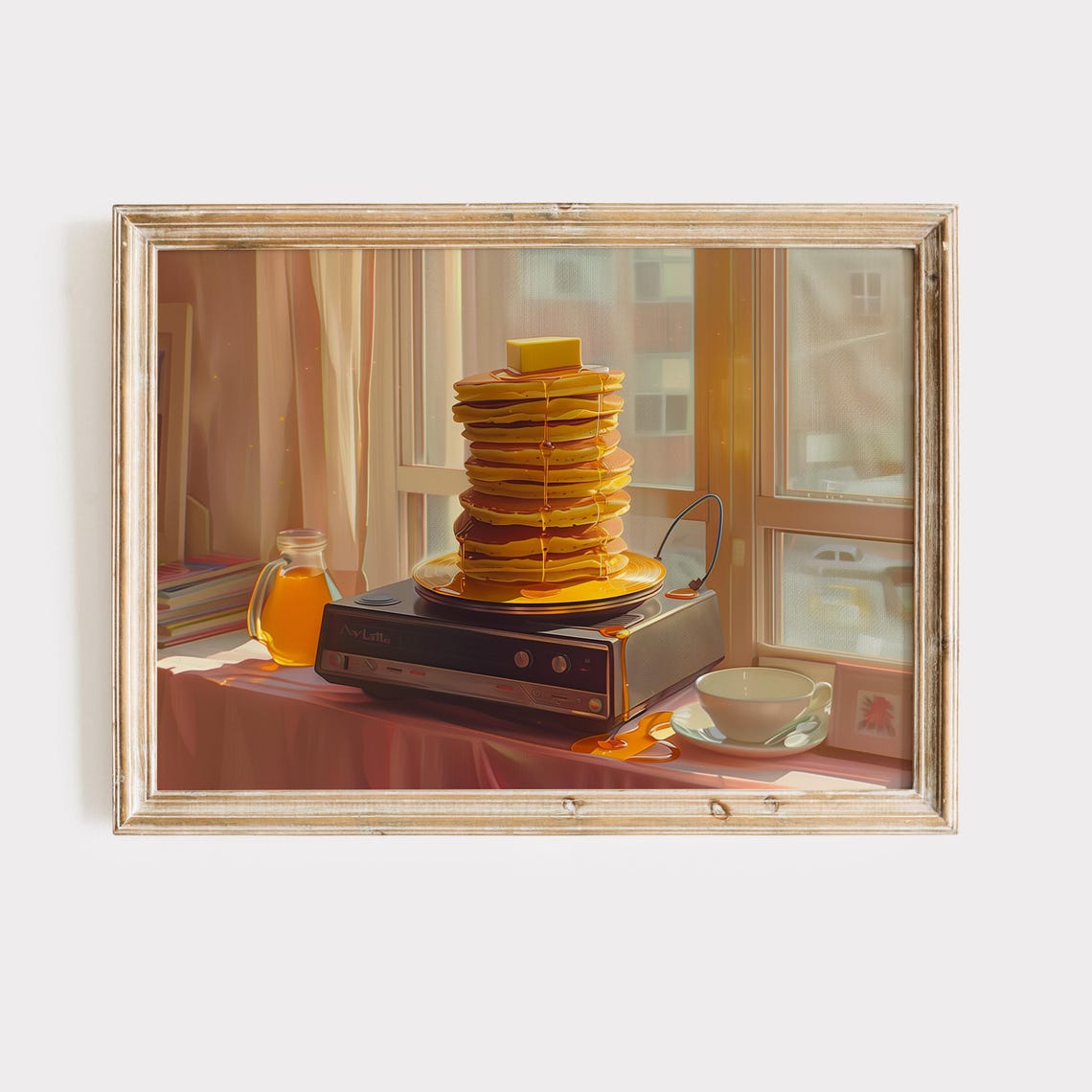 Pancakes On A Turntable Painting Kitchen Wall Art Food Prints Trendy Apartment Decor Funny