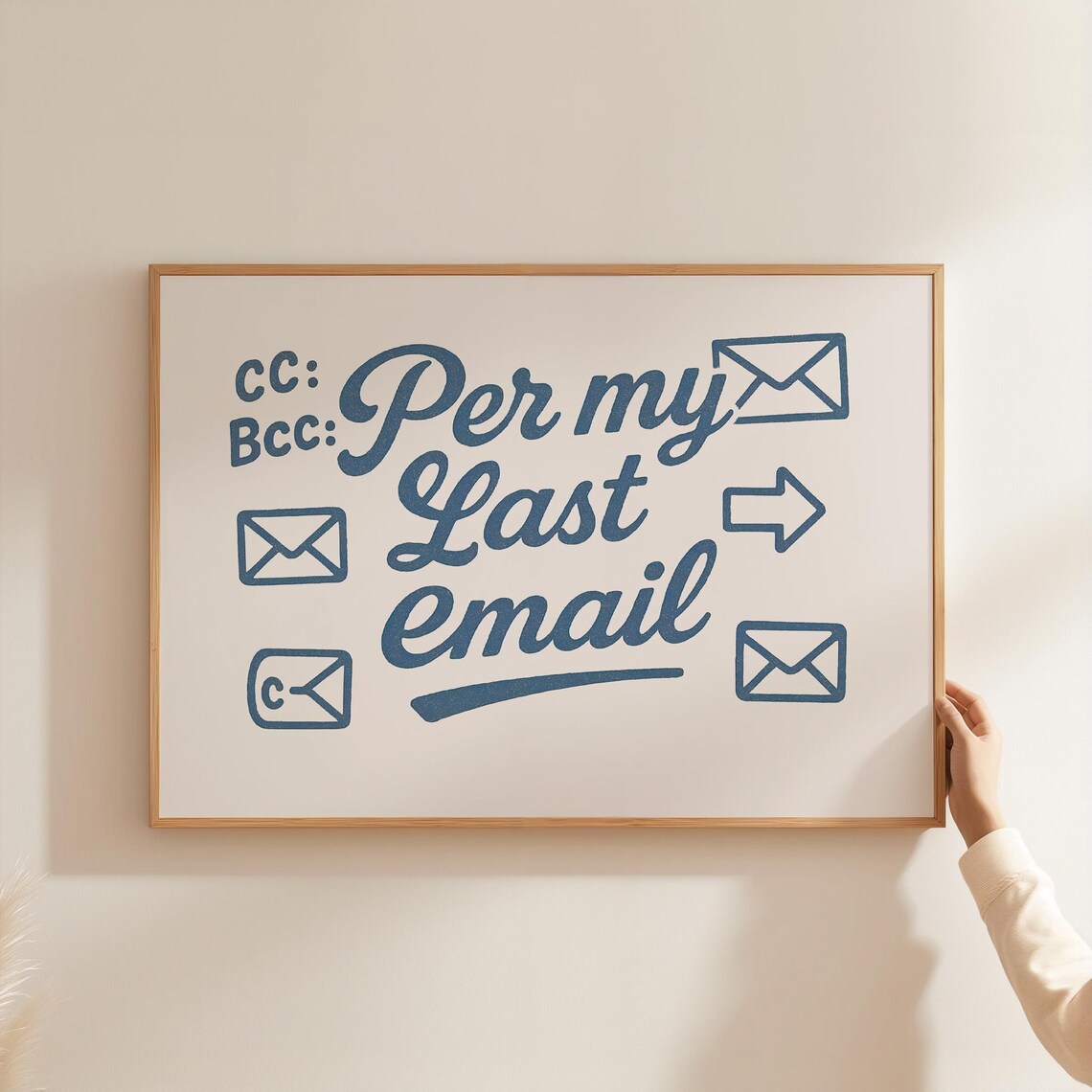 Per My Last Email Wall Art Funny Office Decor For Work From Home Cubicle Or Desk Area In Blue Retro Typography