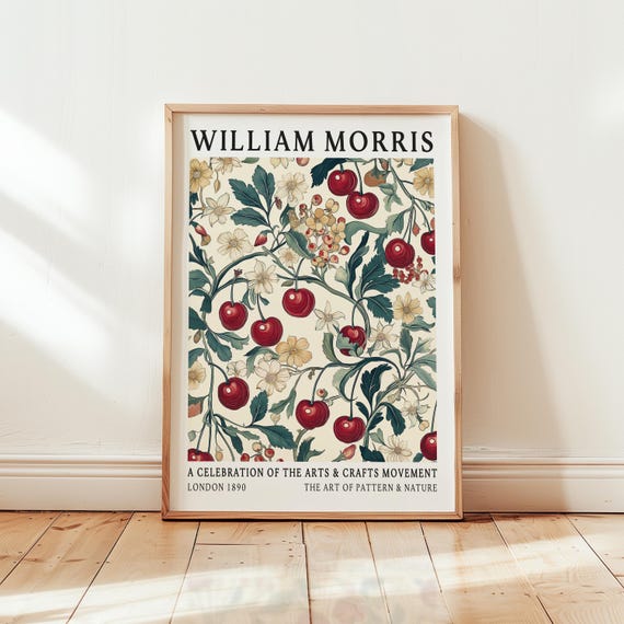 William Morris Cherry Print Vintage Fruit Floral Wall Art