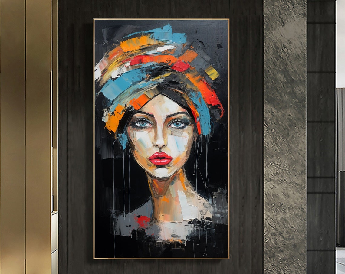 Woman Colorful Headscarf Abstract Portrait Vertical Painting Poster