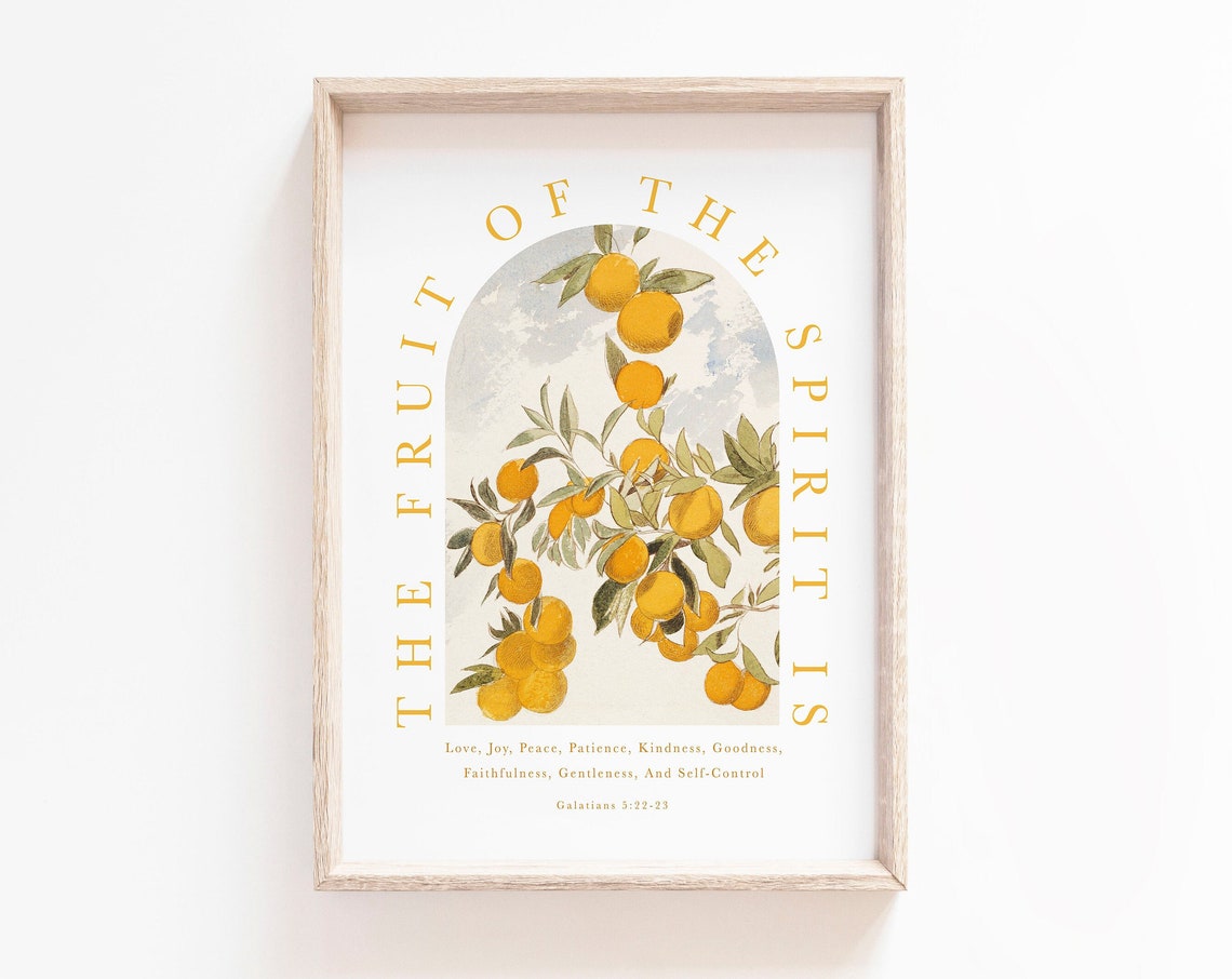 Fruit of the Spirit Bible Verse Art Print, Boho Neutral