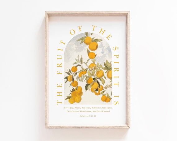 Fruit of the Spirit Bible Verse Art Print, Boho Neutral