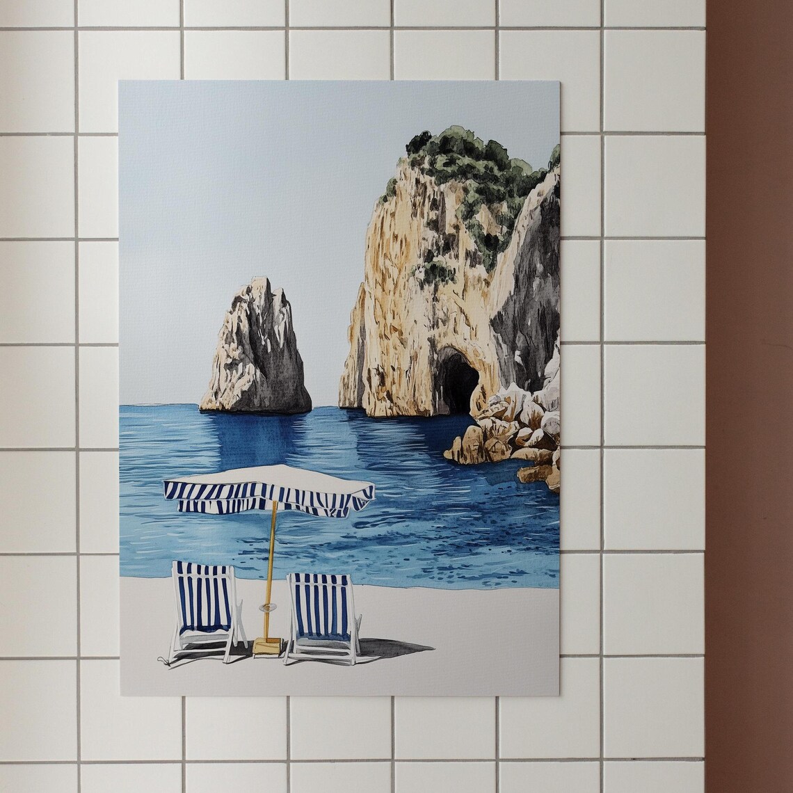 Capri Watercolor Travel Poster, Italy Decor Art - Image 2