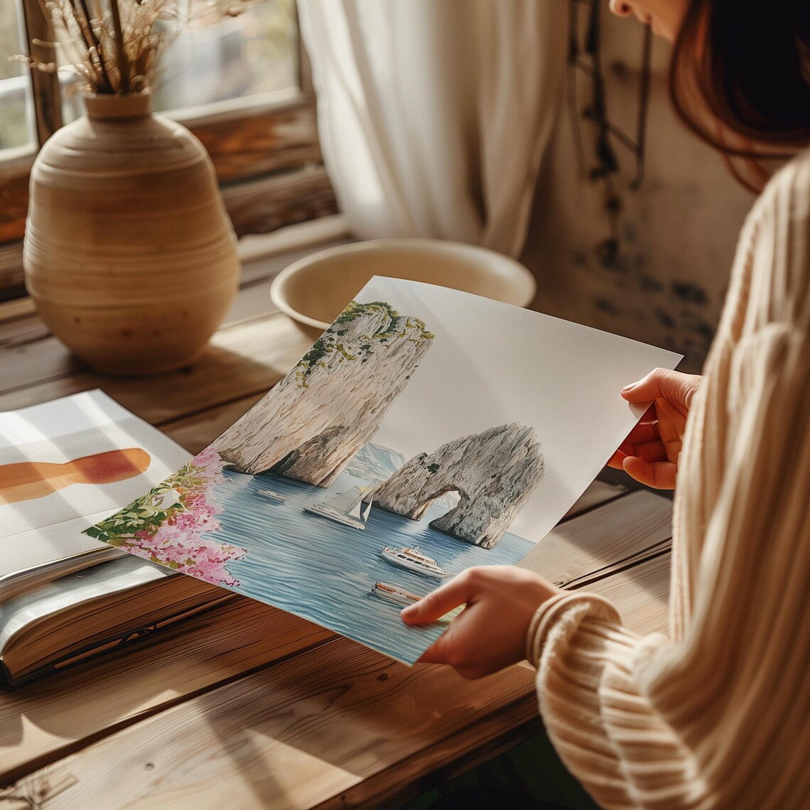 Capri Italy Watercolor Landscape Travel Poster - Image 3