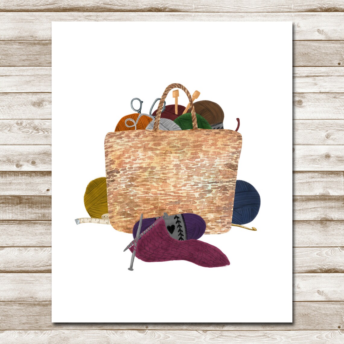 Yarn Knitting Needles Sign Watercolor Craft Room Art Print - Image 5