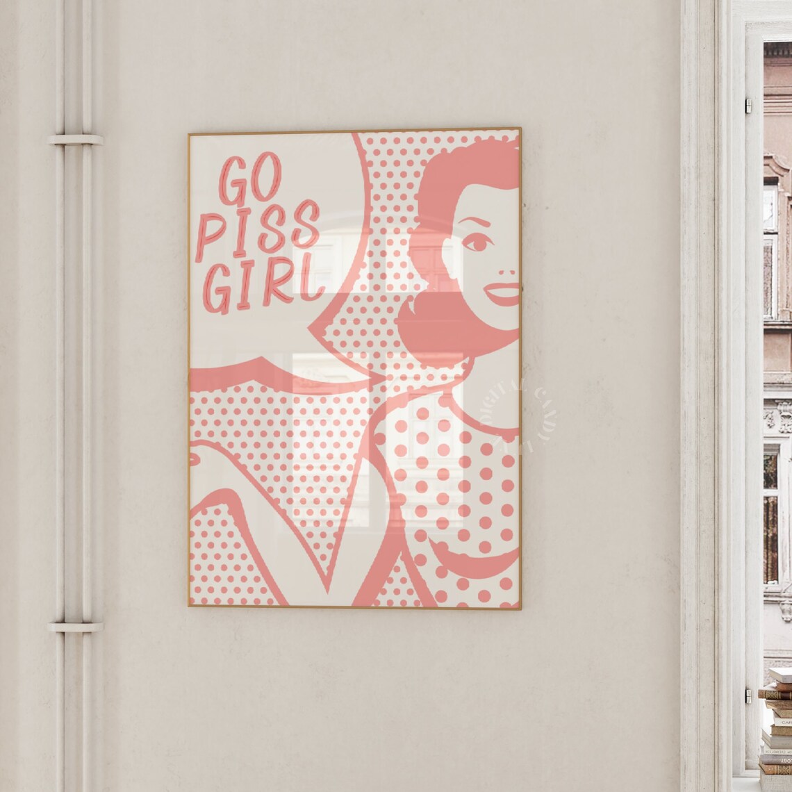 Retro Go Piss Girl Bathroom Art Print, Preppy Decor