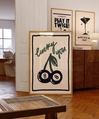 8 Ball Cherry Retro Art Print, Lucky You Poster
