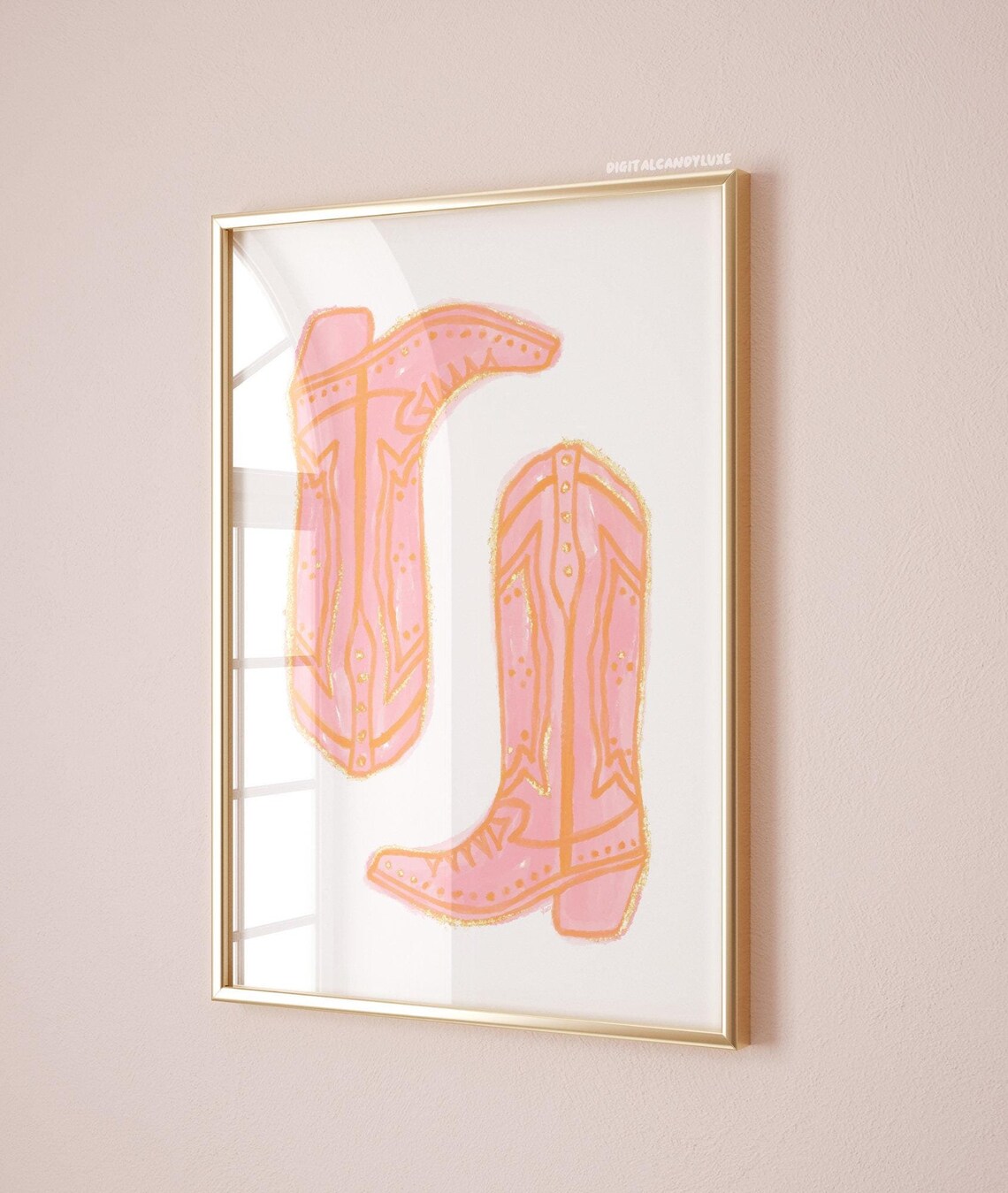 Cowgirl Boots Pink And Orange Western Wall Art Print
