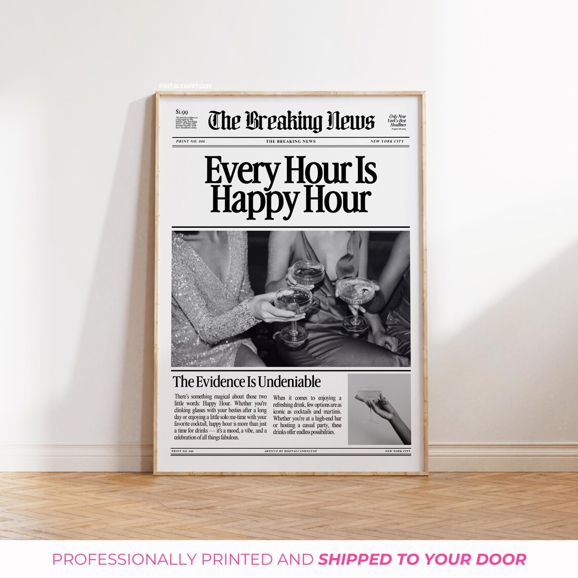Newspaper Posters Bar Cart Happy Hour Wall Art Print - Image 3
