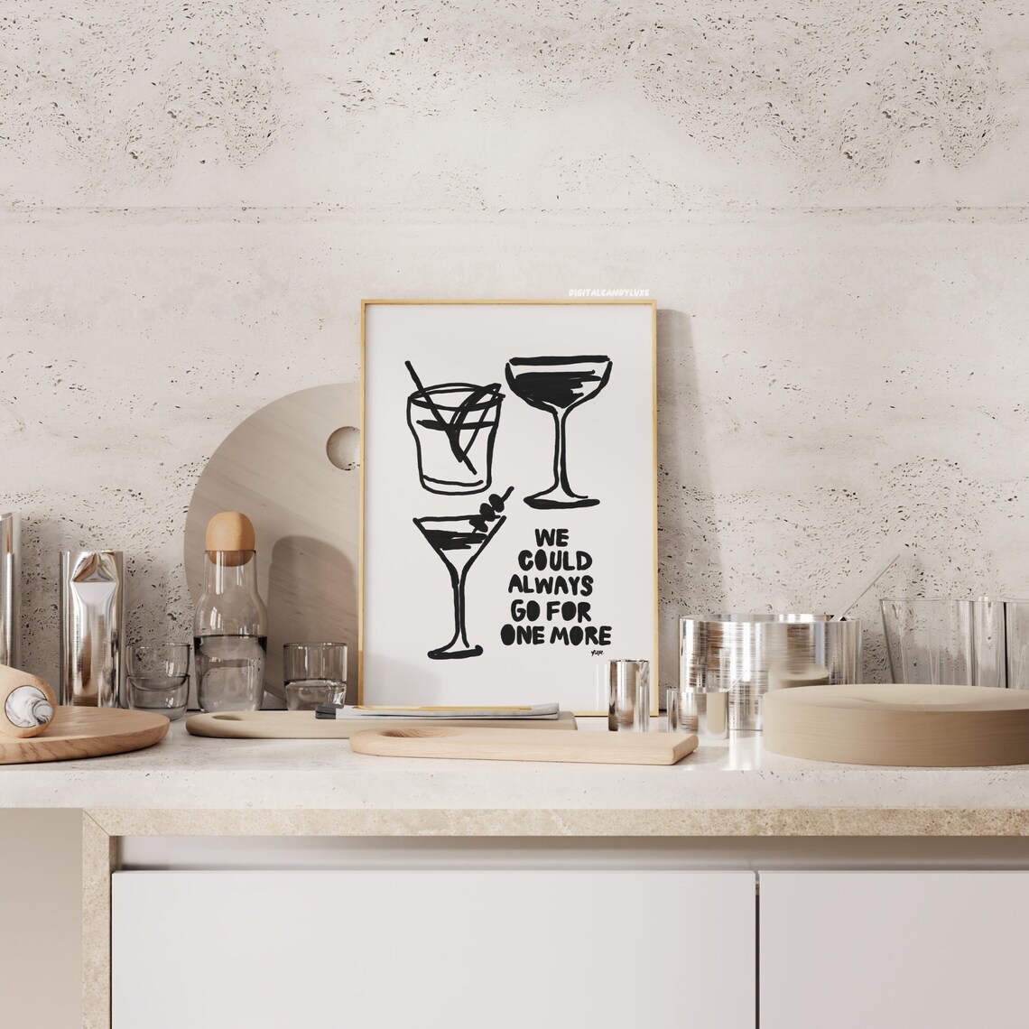 Trendy Bar Cart Decor Black and White Poster Print
