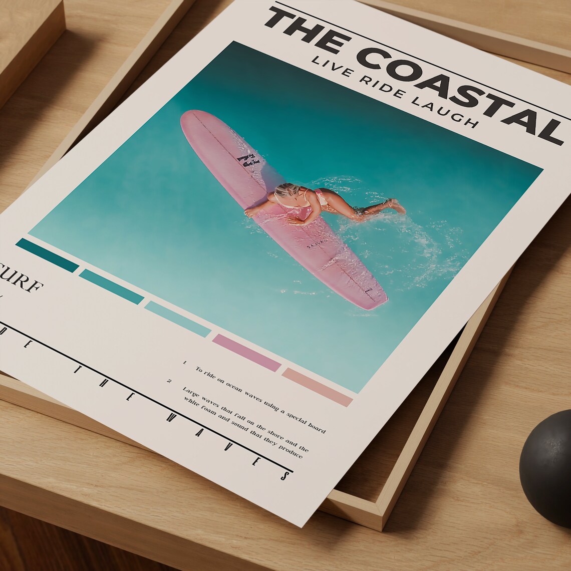 The Coastal Live Ride Laugh Pink Surfboard Woman Aerial Turquoise Sea Poster - Image 2