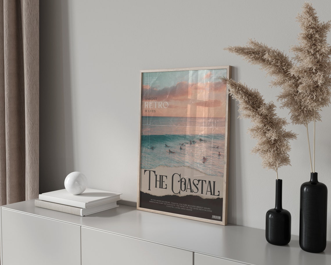 The Coastal Amidst Retro Waves Sunset Surfers Photo Art Poster - Image 2