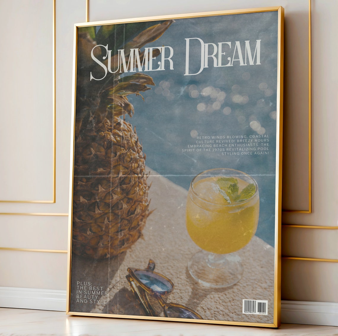 Summer Dream Magazine Pineapple Cocktail Poolside Retro Poster - Image 3